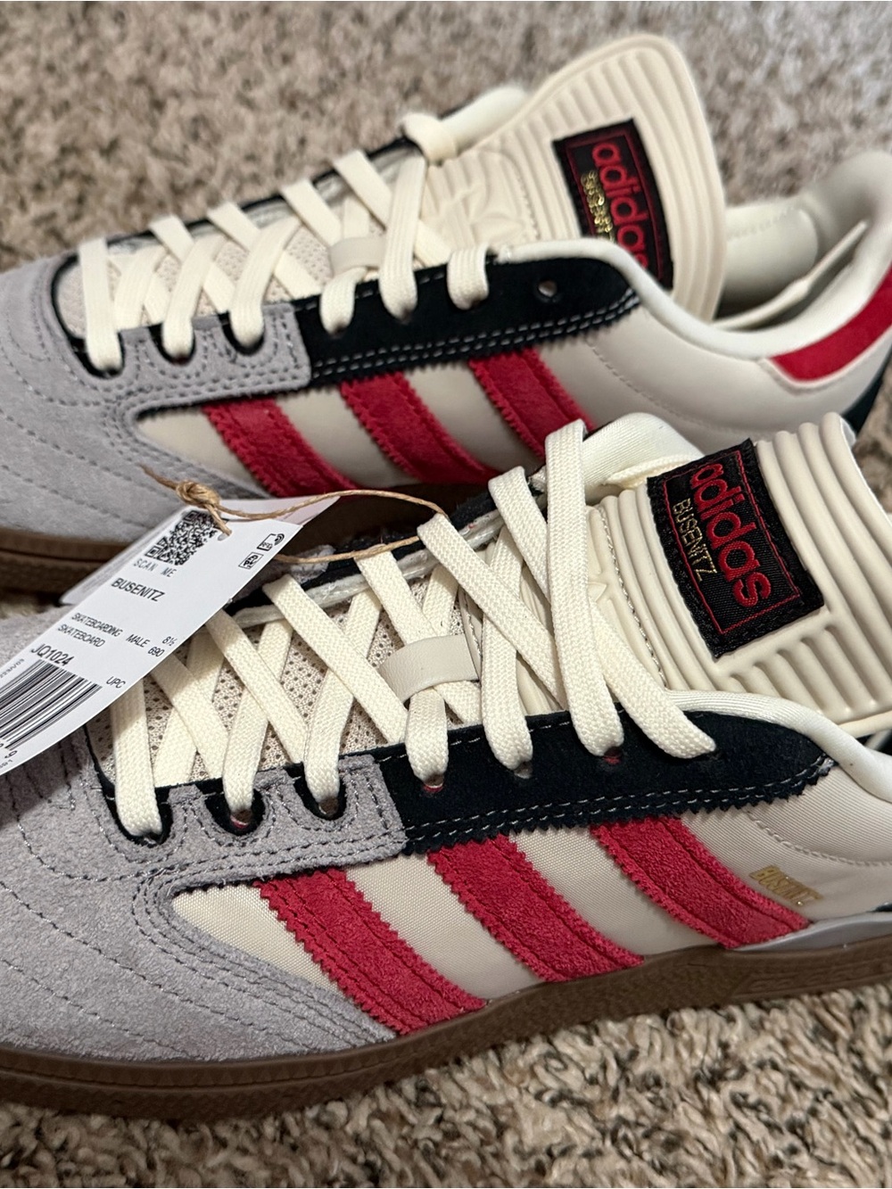adidas Busenitz Suede Sneakers in Cream, Red & Gray